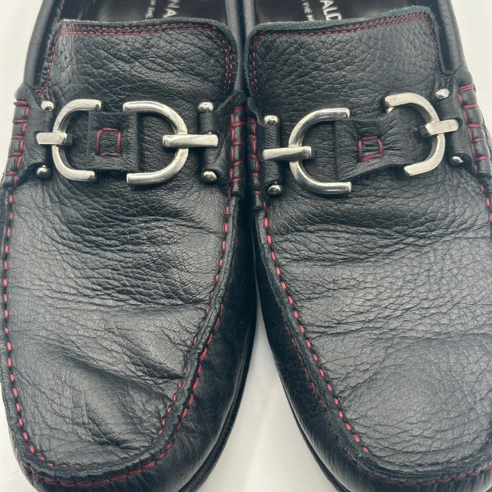 Donald Pliner Loafers Mens 10M Black Dacio 2 Bit Red Stitch Italian Leather Shoe
